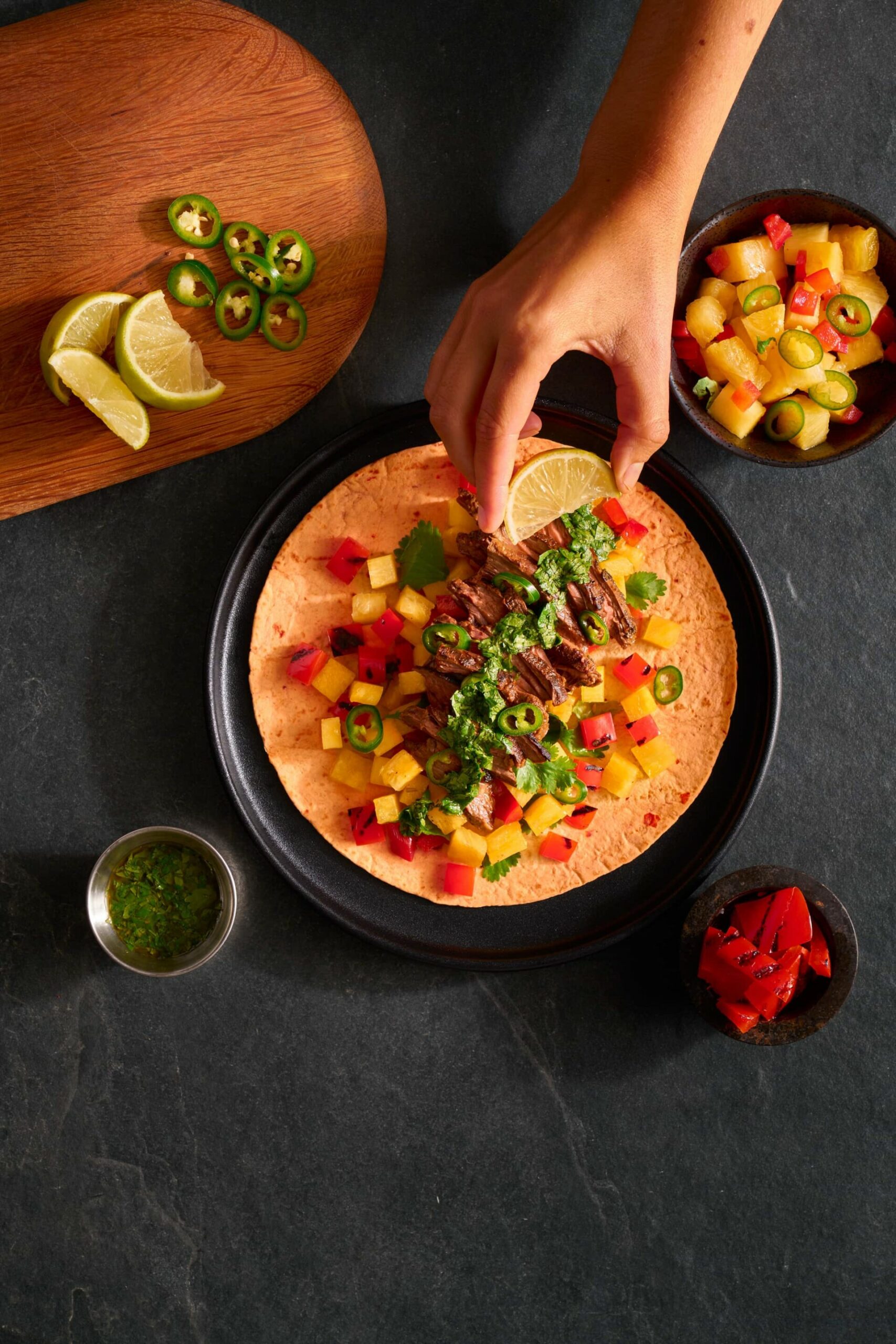 Carne Asada Steak Wraps with Spicy Pineapple Salsa
